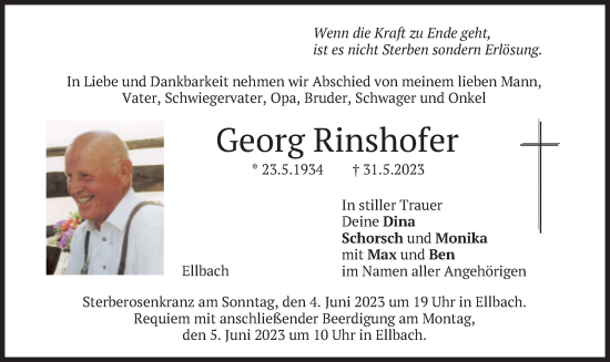 Traueranzeige von Georg Rinshofer von merkurtz