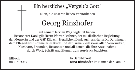 Traueranzeige von Georg Rinshofer von merkurtz