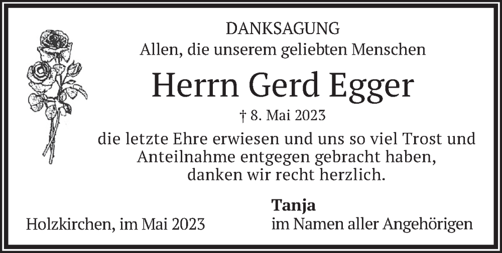  Traueranzeige für Gerd Egger vom 03.06.2023 aus merkurtz