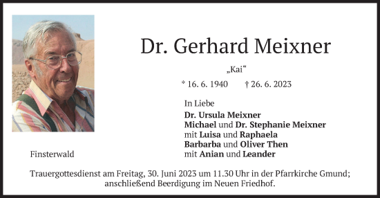 Traueranzeige von Gerhard Meixner von merkurtz