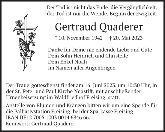 Traueranzeige von Gertraud Ouaderer von merkurtz