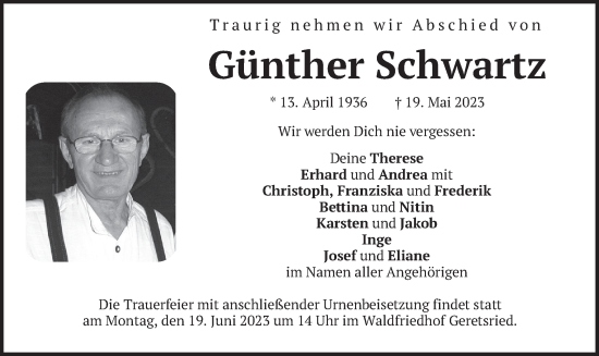 Traueranzeige von Günther Schwartz von merkurtz
