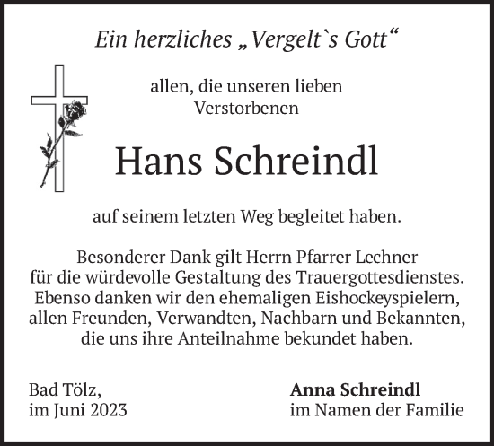 Traueranzeige von Hans Schreindl von merkurtz
