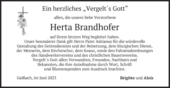 Traueranzeige von Herta Brandhofer von merkurtz