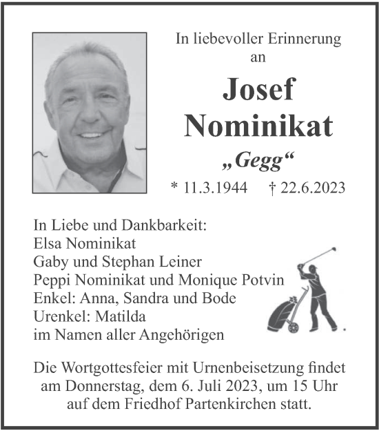 Traueranzeige von Josef Nominikat von merkurtz