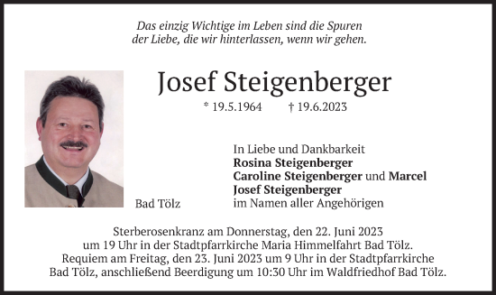 Traueranzeige von Josef Steigenberger von merkurtz