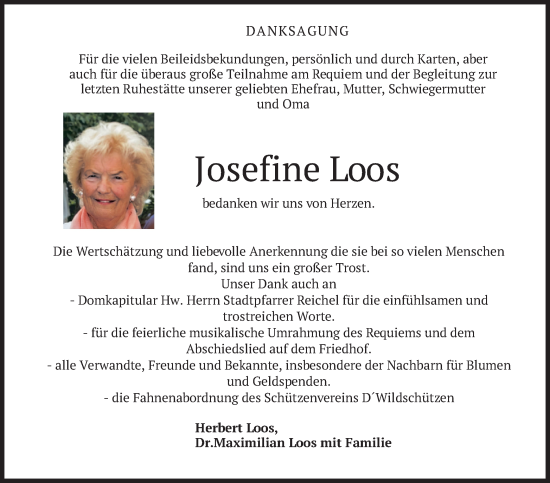 Traueranzeige von Josefine Loos von merkurtz