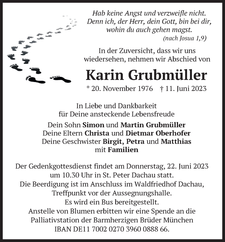  Traueranzeige für Karin Grubmüller vom 17.06.2023 aus merkurtz
