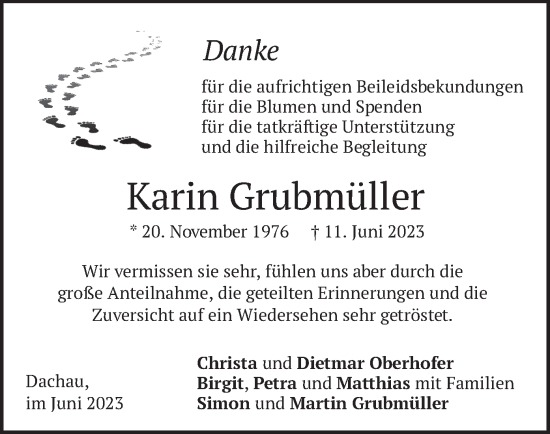 Traueranzeige von Karin Grubmüller von merkurtz