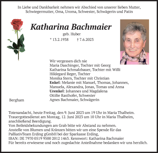 Traueranzeige von Katharina Bachmaier von merkurtz