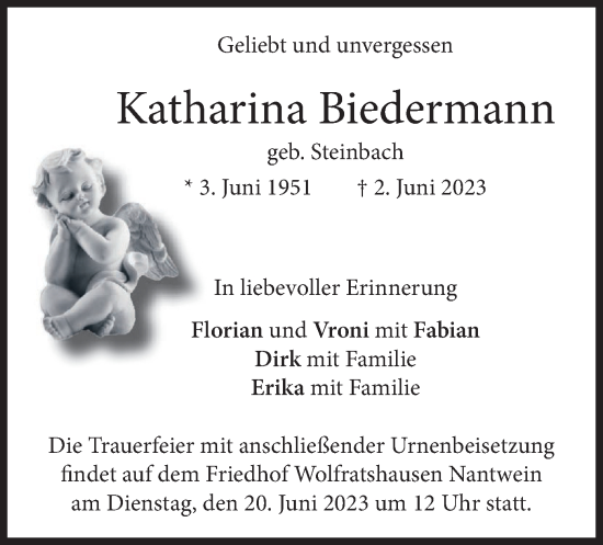 Traueranzeige von Katharina Biedermann von merkurtz