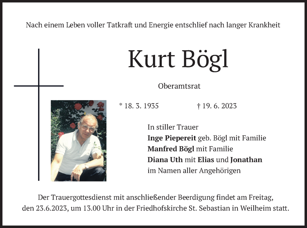  Traueranzeige für Kurt Bögl vom 22.06.2023 aus merkurtz