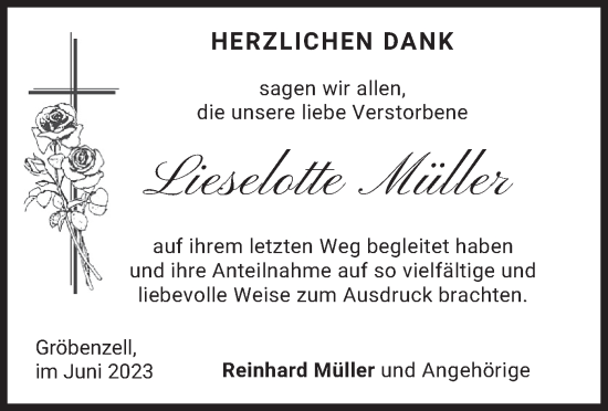 Traueranzeige von Lieselotte Müller von merkurtz