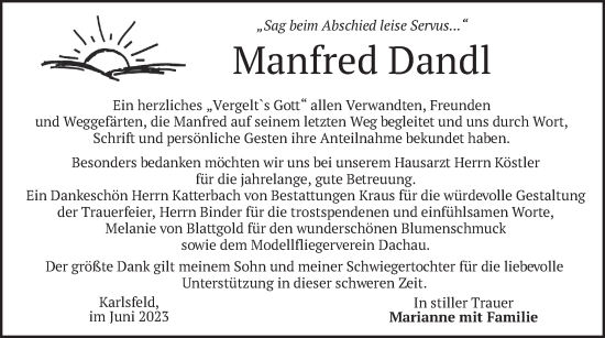 Traueranzeige von Manfred Dandl von merkurtz
