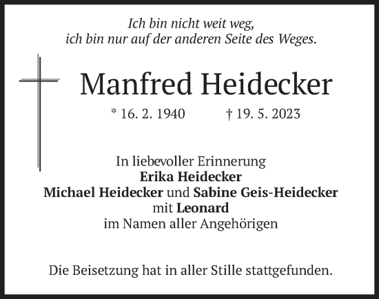 Traueranzeige von Manfred Heidecker von merkurtz