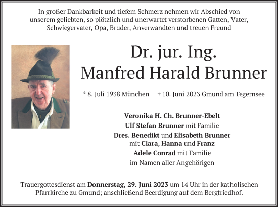 Traueranzeige von Manfred Harald Brunner von merkurtz