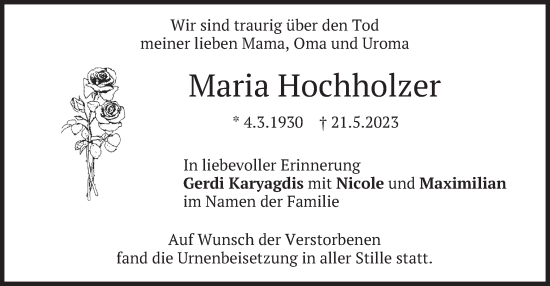 Traueranzeige von Maria Hochholzer von merkurtz
