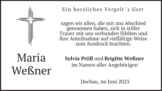 Traueranzeige von Maria Weßner von merkurtz