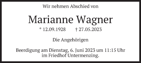 Traueranzeige von Marianne Wagner von merkurtz