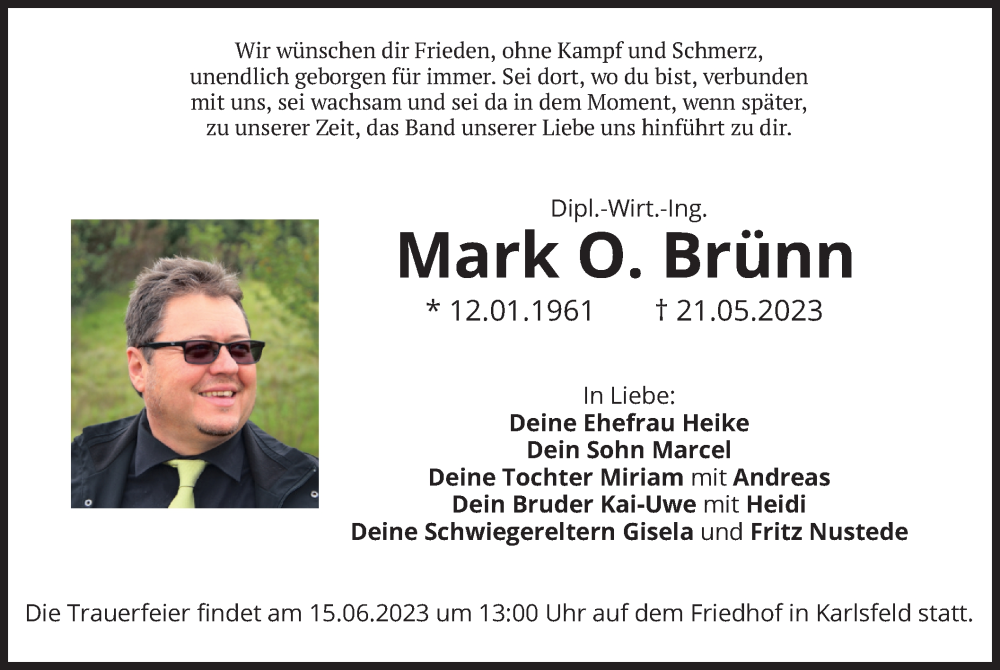  Traueranzeige für Mark O. Brünn vom 09.06.2023 aus merkurtz