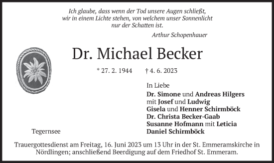 Traueranzeige von Michael Becker von merkurtz