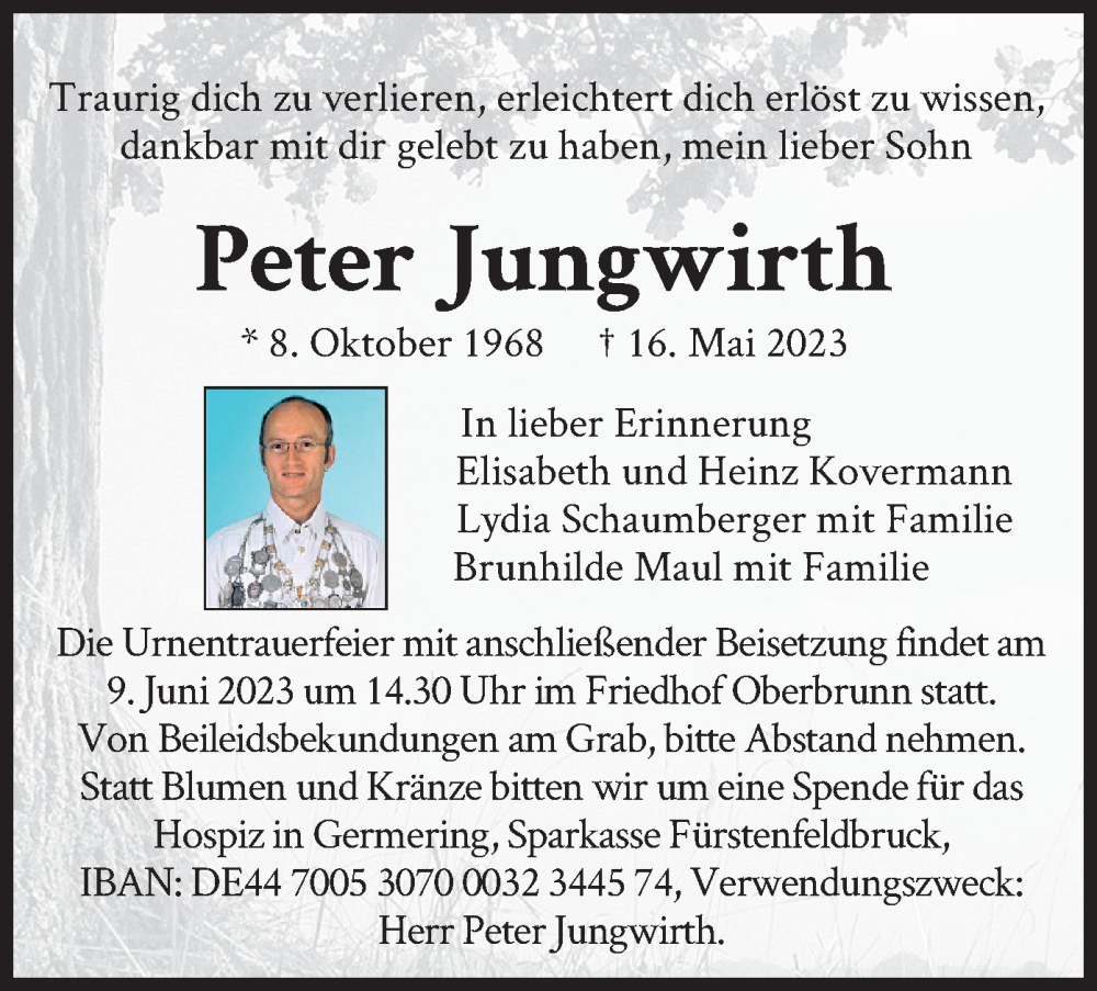  Traueranzeige für Peter Jungwirth vom 03.06.2023 aus merkurtz