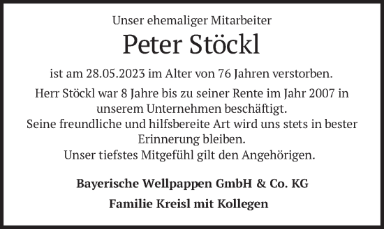 Traueranzeige von Peter Stöckl von merkurtz