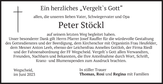 Traueranzeige von Peter Stöckl von merkurtz