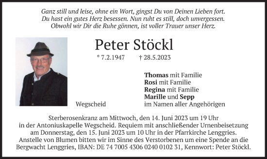 Traueranzeige von Peter Stöckl von merkurtz