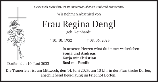 Traueranzeige von Regina Dengl von merkurtz