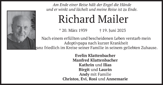 Traueranzeige von Richard Mailer von merkurtz
