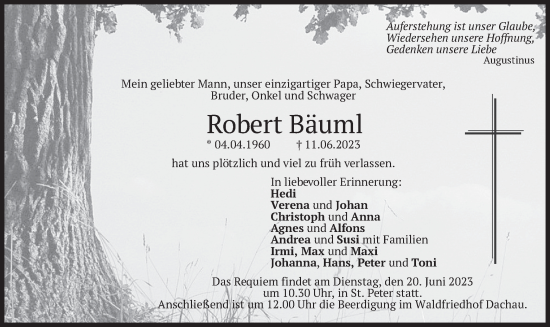 Traueranzeige von Robert Bäuml von merkurtz