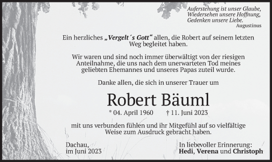 Traueranzeige von Robert Bäuml von merkurtz