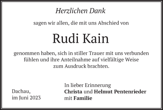 Traueranzeige von Rudi Kain von merkurtz