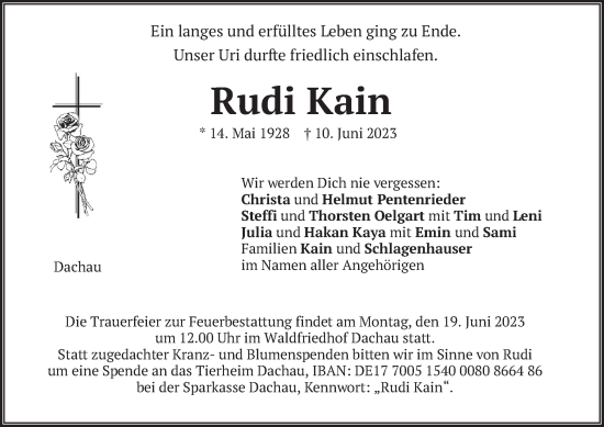 Traueranzeige von Rudi Kain von merkurtz