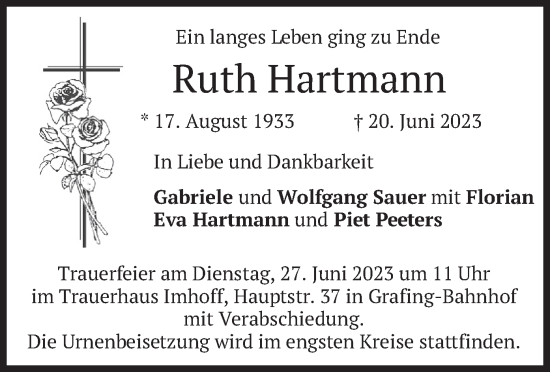 Traueranzeige von Ruth Hartmann von merkurtz