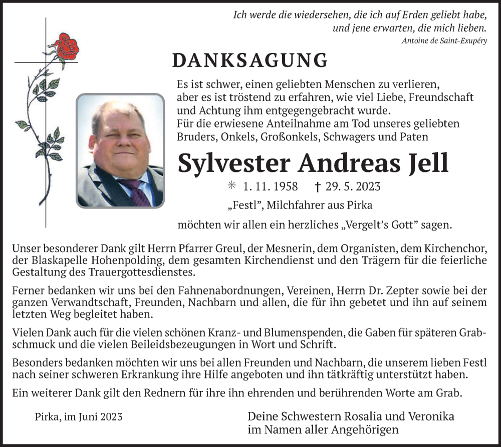  Traueranzeige für Sylvester Andreas Jell vom 24.06.2023 aus merkurtz