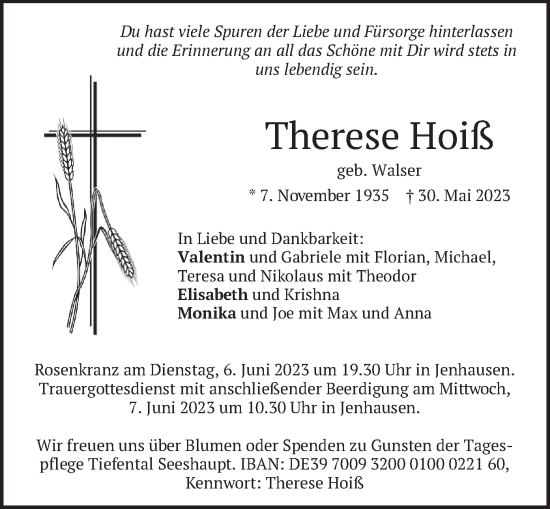 Traueranzeigen Von Therese Hoiß | Trauer.merkur.de