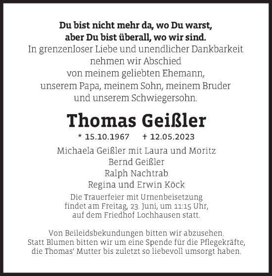 Traueranzeige von Thomas Geißler von merkurtz