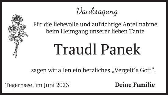 Traueranzeige von Traudl Panek von merkurtz