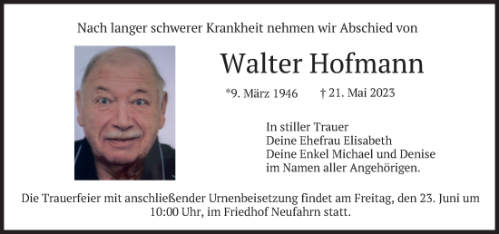 Traueranzeige von Walter Hofmann von merkurtz