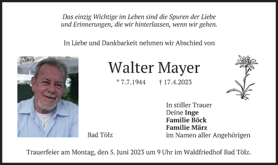 Traueranzeige von Walter Mayer von merkurtz