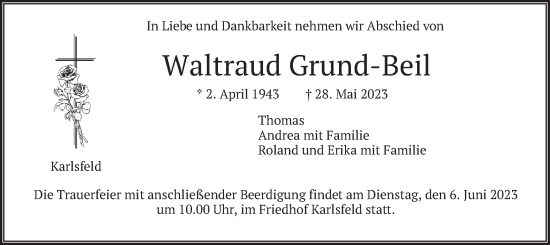 Traueranzeige von Waltraud Grund-Beil von merkurtz