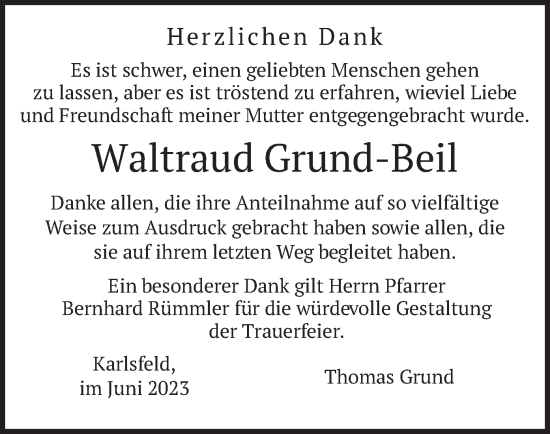 Traueranzeige von Waltraud Grund-Beil von merkurtz