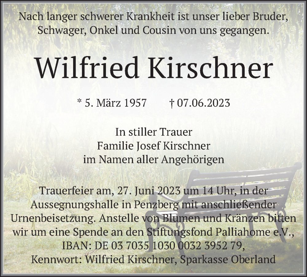  Traueranzeige für Wilfried Kirschner vom 23.06.2023 aus merkurtz
