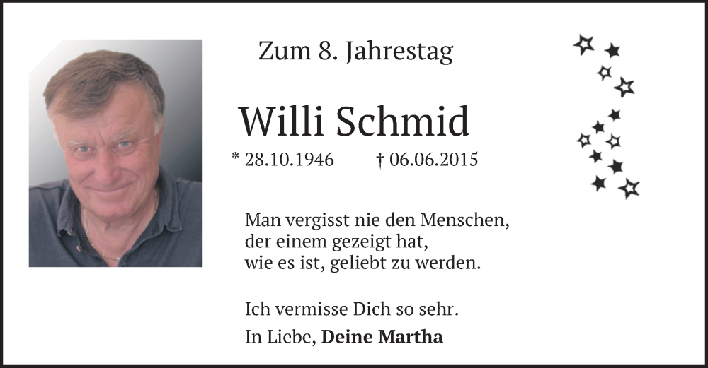 Traueranzeige für Willi Schmid vom 06.06.2023 aus merkurtz