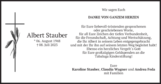 Traueranzeige von Albert Stauber von merkurtz