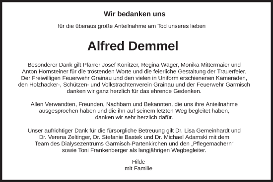 Traueranzeige von Alfred Demmel von merkurtz