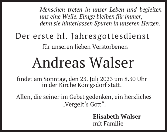 Traueranzeige von Andreas Walser von merkurtz