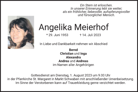 Traueranzeige von Angelika Meierhof von merkurtz